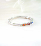 Slim Rainbow Chakra Band Ring with Tiny Crystals
